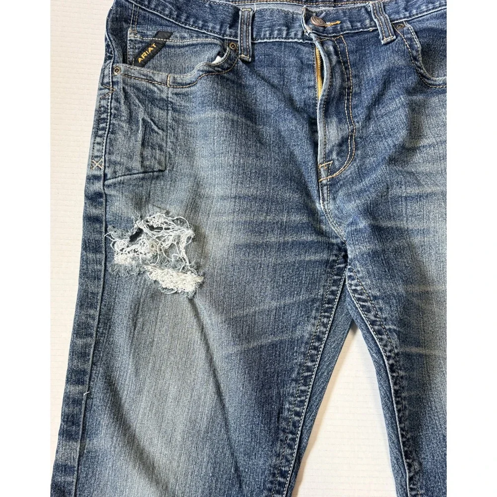 ARIAT M4 Rebar - Men's Jeans - Relaxed Bootcut Denim Distressed Workwear - 38x34